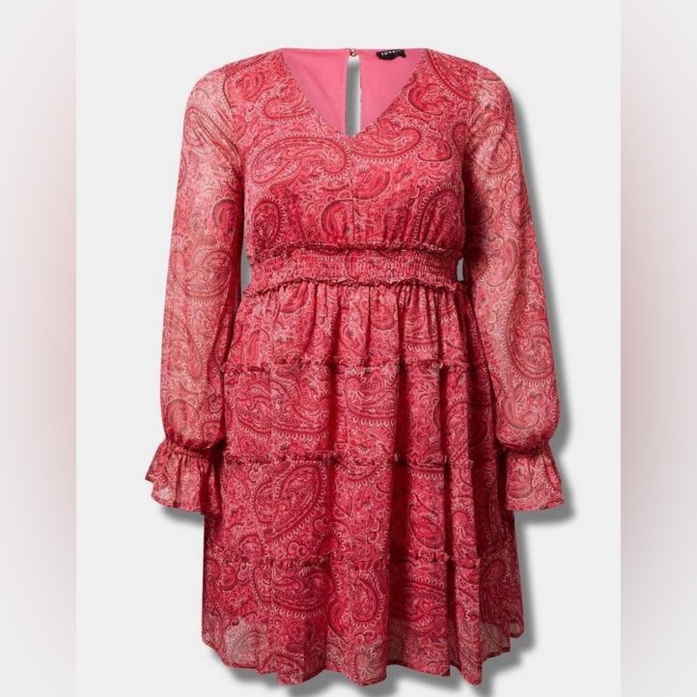 TORRID Women's V-Neck Paisley Tiered Dress - Pink